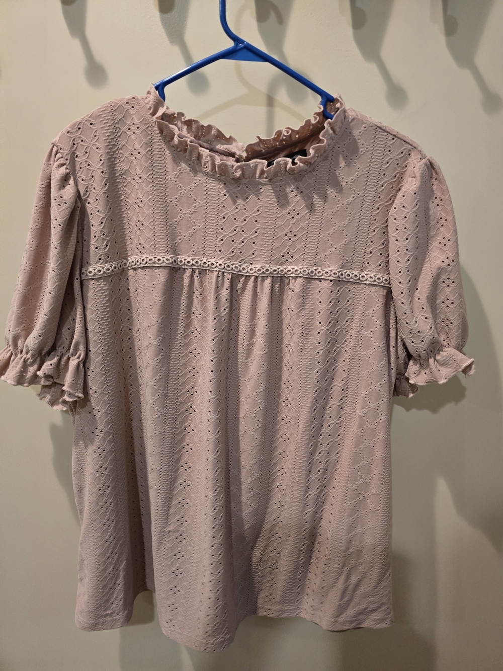 Eyelet Ruffle Neck Blouse 2XL - Blush Pink